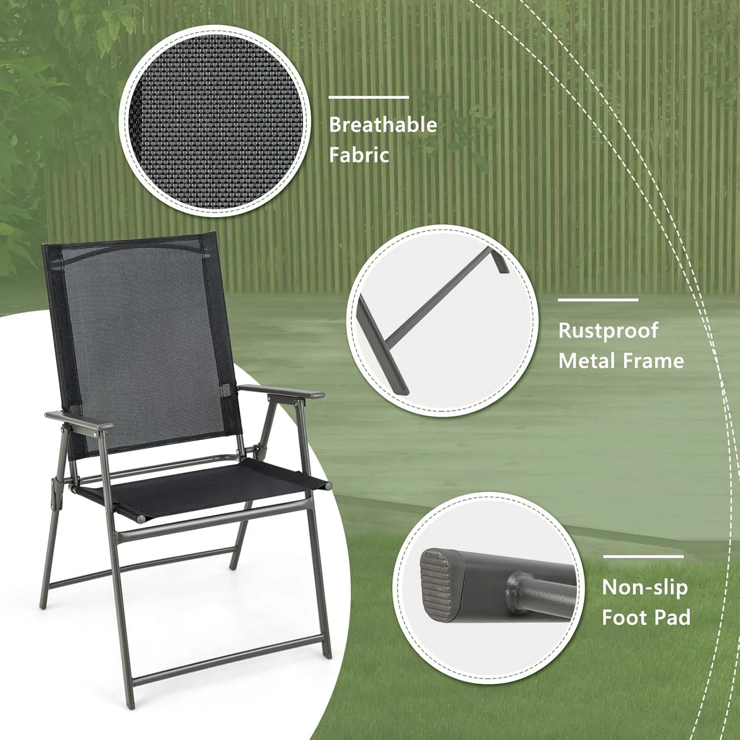 Giantex Patio Folding Chairs Set of 4, Outdoor Lawn Chairs with Rustproof Metal Frame, Portable Dining Chairs for Porch, Deck, Garden, Backyard, Camping