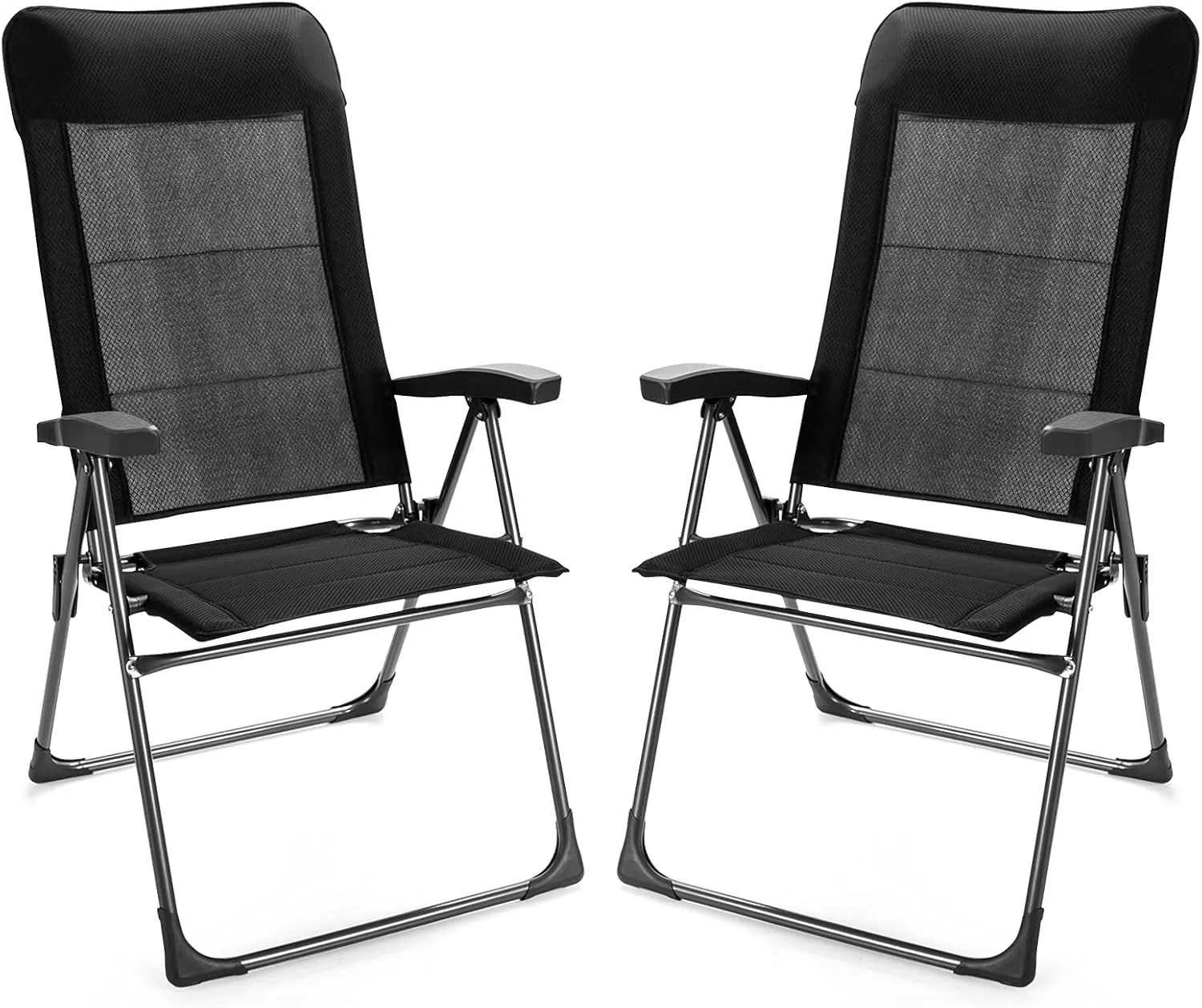 Giantex Set of 2 Patio Dining Chairs, Folding Patio Chairs, Outdoor Lawn Chairs with Adjustable Backrest and Headrest, Sling Camping Chairs, Portable Armchair for Porch Poolside Garden Backyard