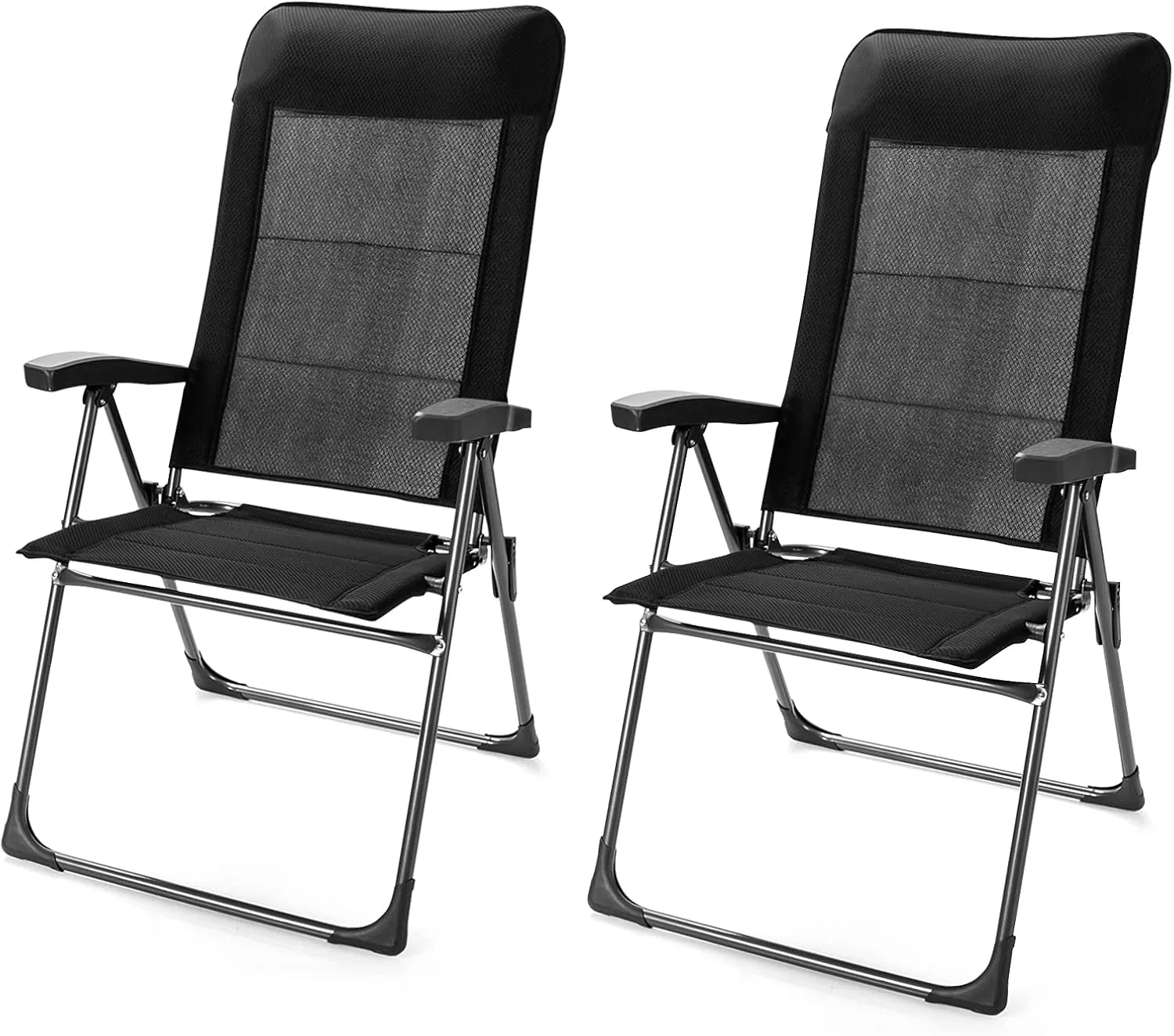 Giantex Set of 2 Patio Dining Chairs, Folding Patio Chairs, Outdoor Lawn Chairs with Adjustable Backrest and Headrest, Sling Camping Chairs, Portable Armchair for Porch Poolside Garden Backyard