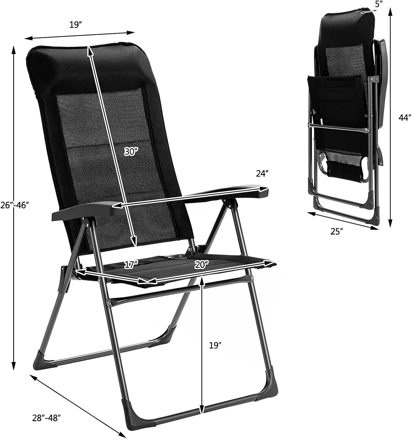 Giantex Set of 2 Patio Dining Chairs, Folding Patio Chairs, Outdoor Lawn Chairs with Adjustable Backrest and Headrest, Sling Camping Chairs, Portable Armchair for Porch Poolside Garden Backyard