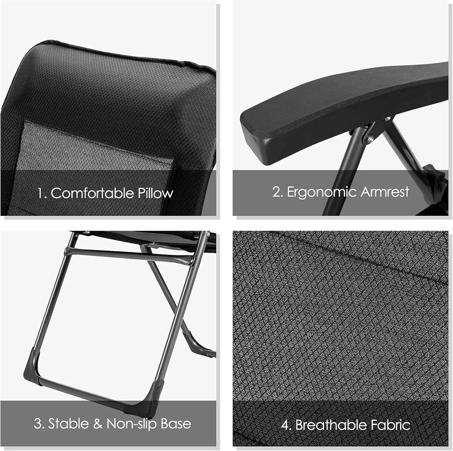 Giantex Set of 2 Patio Dining Chairs, Folding Patio Chairs, Outdoor Lawn Chairs with Adjustable Backrest and Headrest, Sling Camping Chairs, Portable Armchair for Porch Poolside Garden Backyard