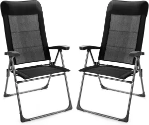 Giantex Set of 2 Patio Dining Chairs, Folding Patio Chairs, Outdoor Lawn Chairs with Adjustable Backrest and Headrest, Sling Camping Chairs, Portable Armchair for Porch Poolside Garden Backyard