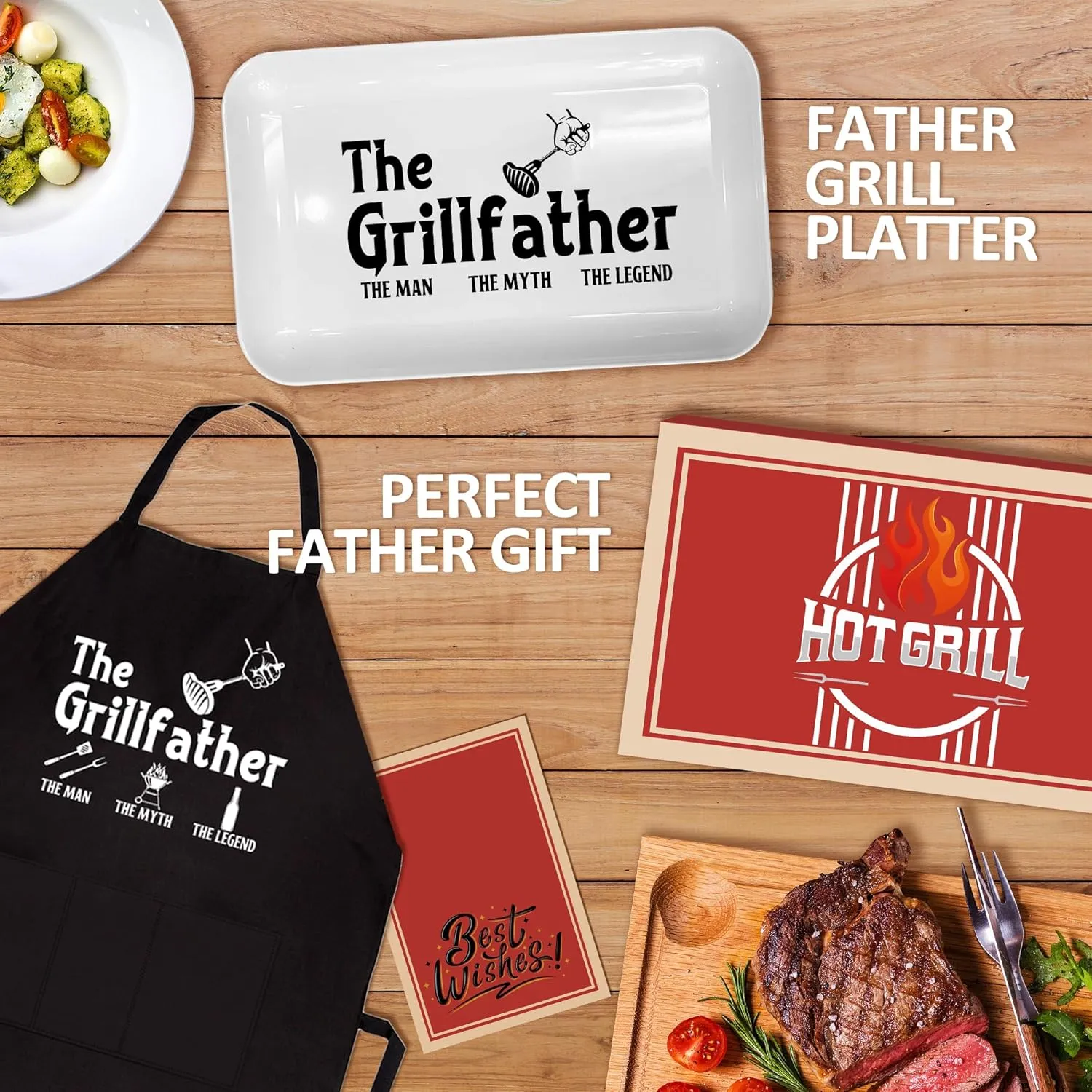 Gifts for Dad Fathers Day, Dad Grilling Gift from Daughter, Grillfather Barbecue Serving Tray Plate Dishes, Dad Birthday Gift for Salads Desserts Charcuterie Outdoor Indoor Cooking Father's Day