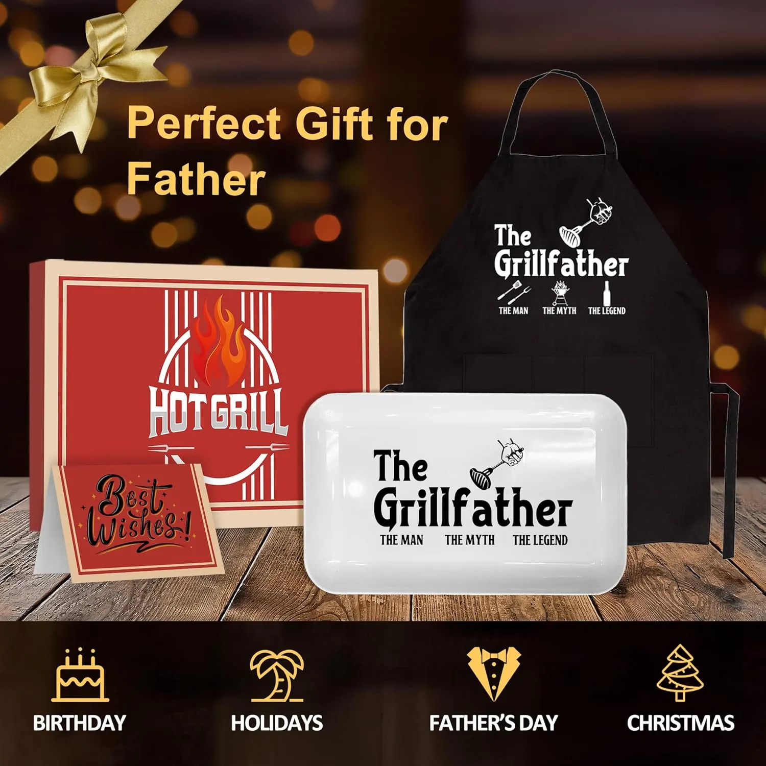 Gifts for Dad Fathers Day, Dad Grilling Gift from Daughter, Grillfather Barbecue Serving Tray Plate Dishes, Dad Birthday Gift for Salads Desserts Charcuterie Outdoor Indoor Cooking Father's Day