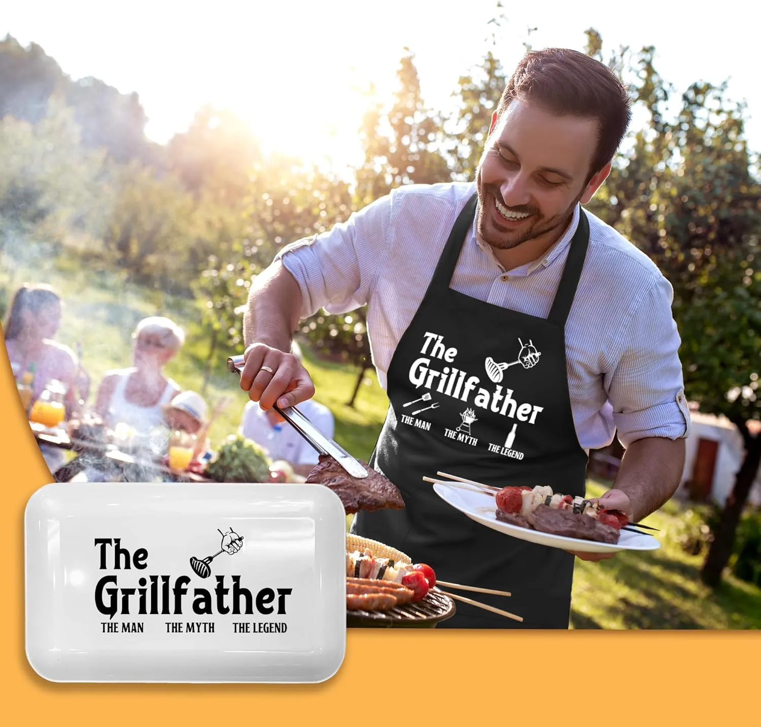 Gifts for Dad Fathers Day, Dad Grilling Gift from Daughter, Grillfather Barbecue Serving Tray Plate Dishes, Dad Birthday Gift for Salads Desserts Charcuterie Outdoor Indoor Cooking Father's Day
