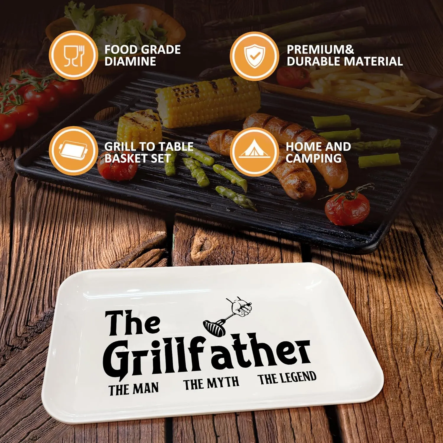 Gifts for Dad Fathers Day, Dad Grilling Gift from Daughter, Grillfather Barbecue Serving Tray Plate Dishes, Dad Birthday Gift for Salads Desserts Charcuterie Outdoor Indoor Cooking Father's Day