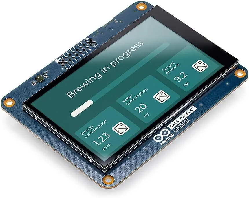 GIGA Display Shield [ASX00039] - 3.97” Touch Screen Solution for Arduino GIGA R1 WiFi with IMU, Digital Microphone, and Arducam Connector for Enhanced Project Functionality.