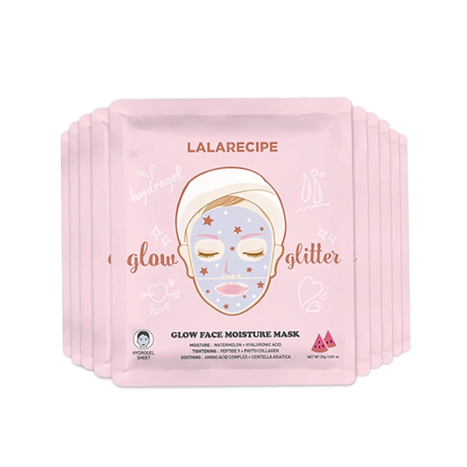 Glow Face Moisture Mask – Hydrating & Cooling Hydrogel Facial with 8-Hyaluronic Acid, Watermelon & Peptides – Vegan Korean Skincare for Radiant Skin (Pack of 10)