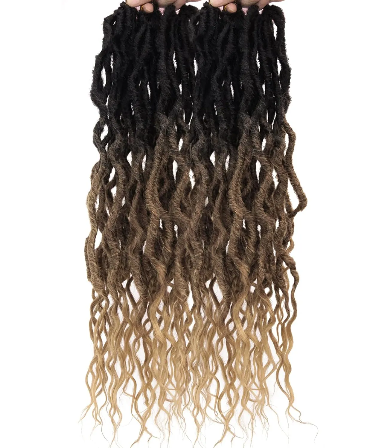 Goddess Locs Crochet Hair 6Packs 24Inch Pre-looped Crochet locs,Soft Locs with Curly Ends Dreadlocks Wavy Faux Crochet Locs Synthetic Crochet Braids Hair Extensions 72locs(24'', 1B/30/27)