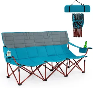 Goplus 3 Person Camping Chair for Adults, Low Outdoor Folding Oversized Couch Chair w/Cup Holders & Thick Padding, Heavy-Duty Lawn Chair for Beach Picnic Travel, Supports 900 LBS (3-Person Seat)