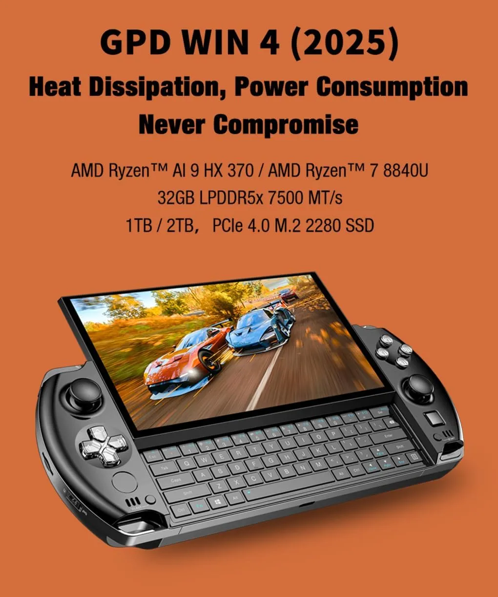 GPD Win 4,Portable Handheld Game Console 6" Touchscreen 1920X1080 Mini Laptop UMPC Win 11 CPU AMD Ryzen 7 8840U 32GB LPDDR5 RAM/1TB M.2 NVMe 2280 SSD （Black）