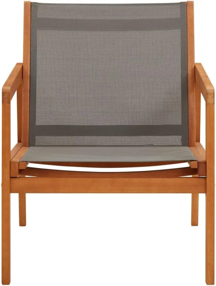 Gray Patio Lounge Chair Solid Eucalyptus Wood with Textilene Fabric for Outdoor Garden Deck Poolside