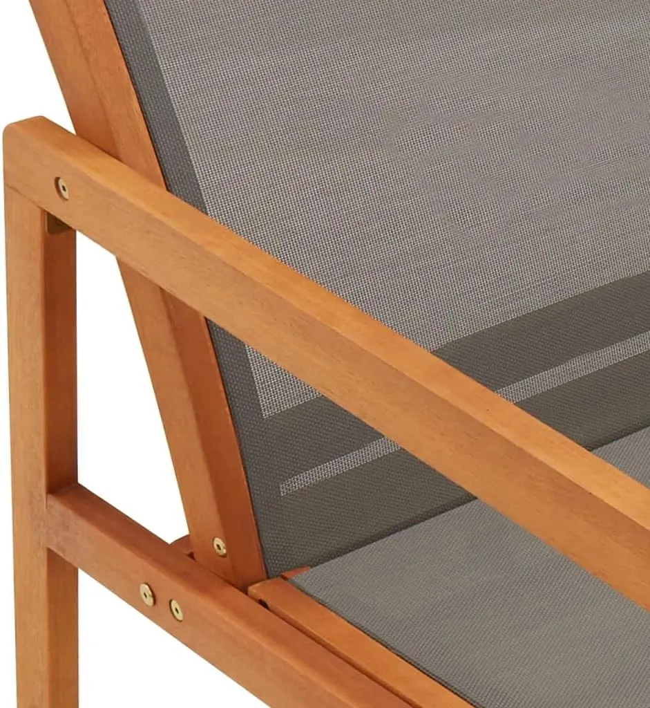 Gray Patio Lounge Chair Solid Eucalyptus Wood with Textilene Fabric for Outdoor Garden Deck Poolside