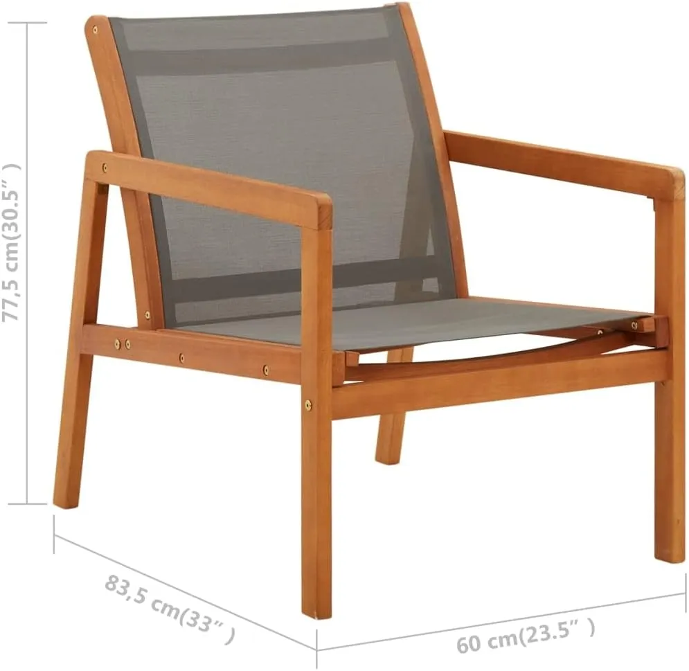 Gray Patio Lounge Chair Solid Eucalyptus Wood with Textilene Fabric for Outdoor Garden Deck Poolside