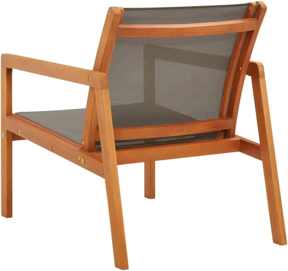 Gray Patio Lounge Chair Solid Eucalyptus Wood with Textilene Fabric for Outdoor Garden Deck Poolside