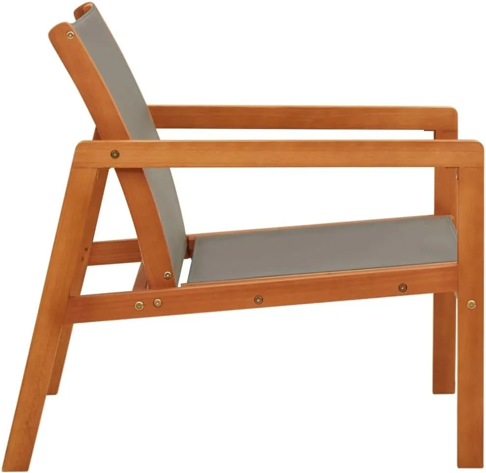 Gray Patio Lounge Chair Solid Eucalyptus Wood with Textilene Fabric for Outdoor Garden Deck Poolside