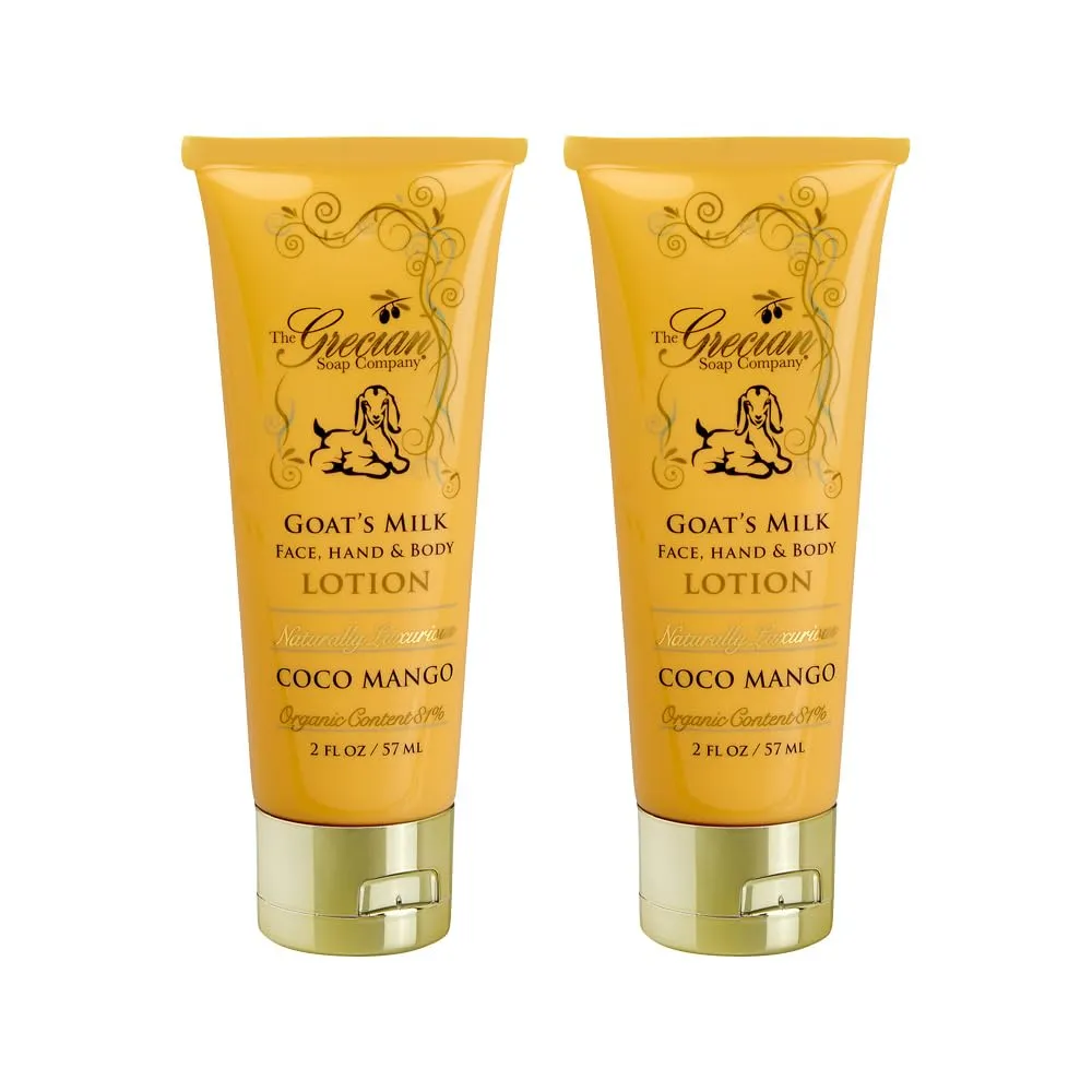Grecian Premium Organic Goat Milk Lotion 2-Pack Coco Mango Scent - Nourishing Face, Hand & Body Cream for Women, Luxurious, Nourishing, and Hydrating