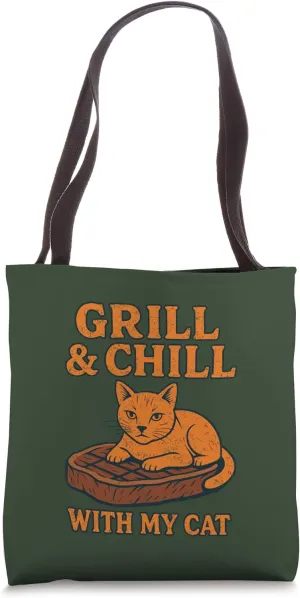 Grill and Chill With My Cat – Steak Meets Feline Humor Tote Bag