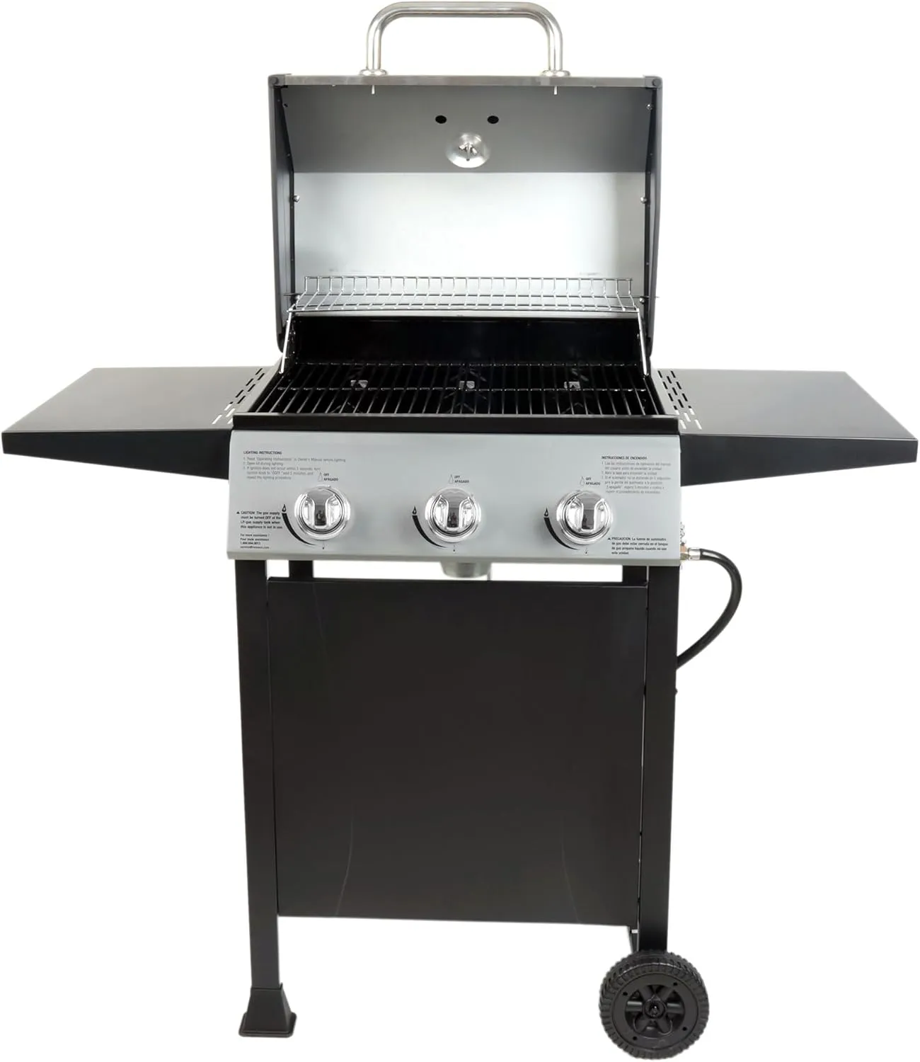 Grill Boss 3 Burner Propane Gas Grill for Outdoor Barbecue Cooking with Top Cover Lid, Wheels, and Side Storage Shelves, Black