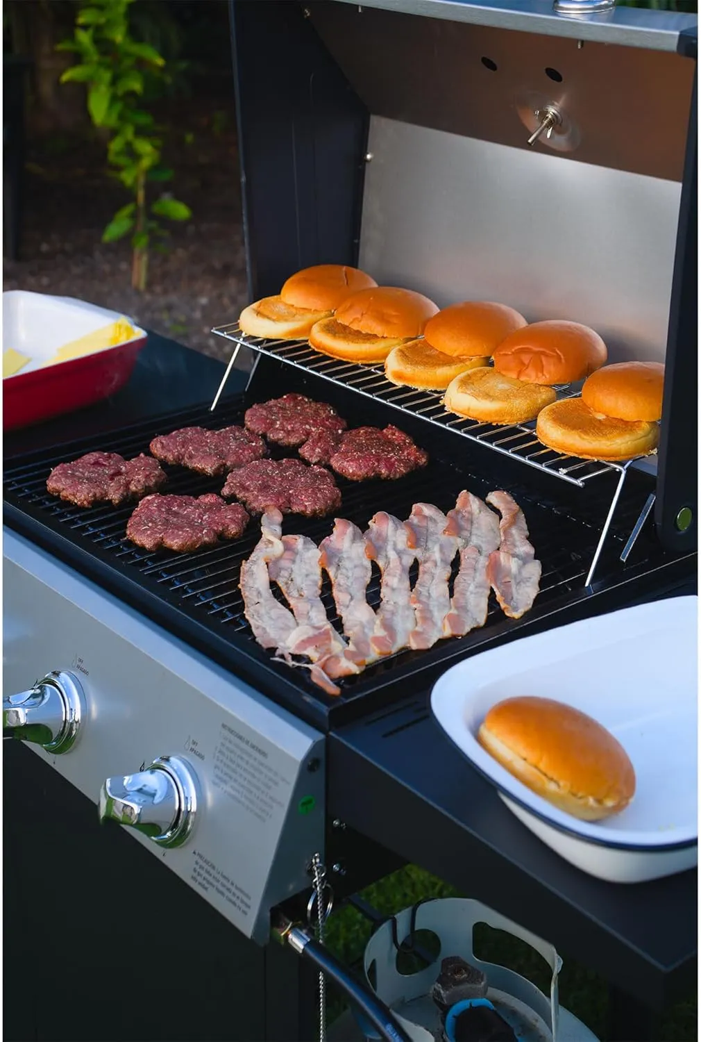 Grill Boss 3 Burner Propane Gas Grill for Outdoor Barbecue Cooking with Top Cover Lid, Wheels, and Side Storage Shelves, Black