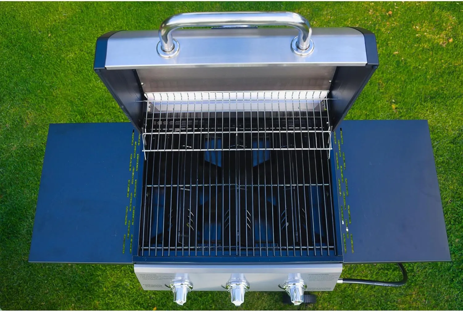 Grill Boss 3 Burner Propane Gas Grill for Outdoor Barbecue Cooking with Top Cover Lid, Wheels, and Side Storage Shelves, Black