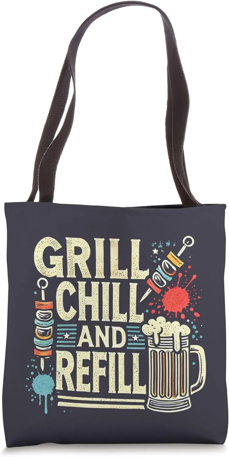Grill Chill And Refill Matching Barbecue BBQ Beer Drinking Tote Bag