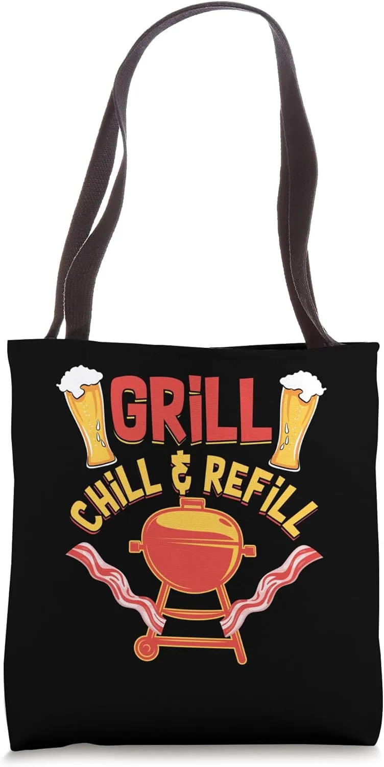 Grill Chill Refill | Barbecue BBQ Beer Bacon | Cook Tote Bag