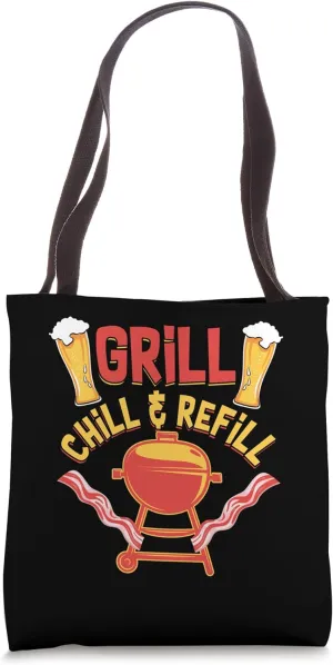 Grill Chill Refill | Barbecue BBQ Beer Bacon | Cook Tote Bag