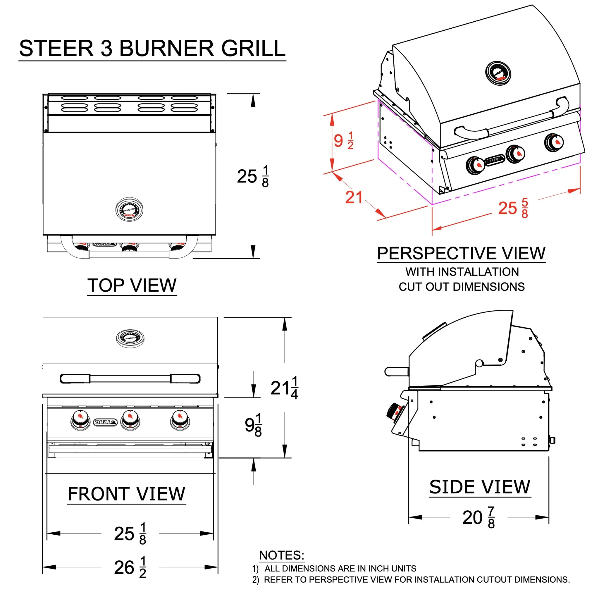 Grill Head - Steer 24" Drop-In Grill