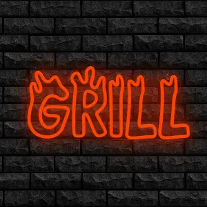 Grill Neon Sign - LED Neon Light Sign for Wall Decor, Perfect for Grill - Themed Decorations