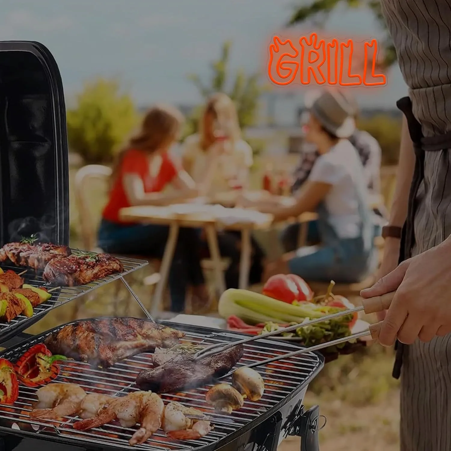 Grill Neon Sign - LED Neon Light Sign for Wall Decor, Perfect for Grill - Themed Decorations