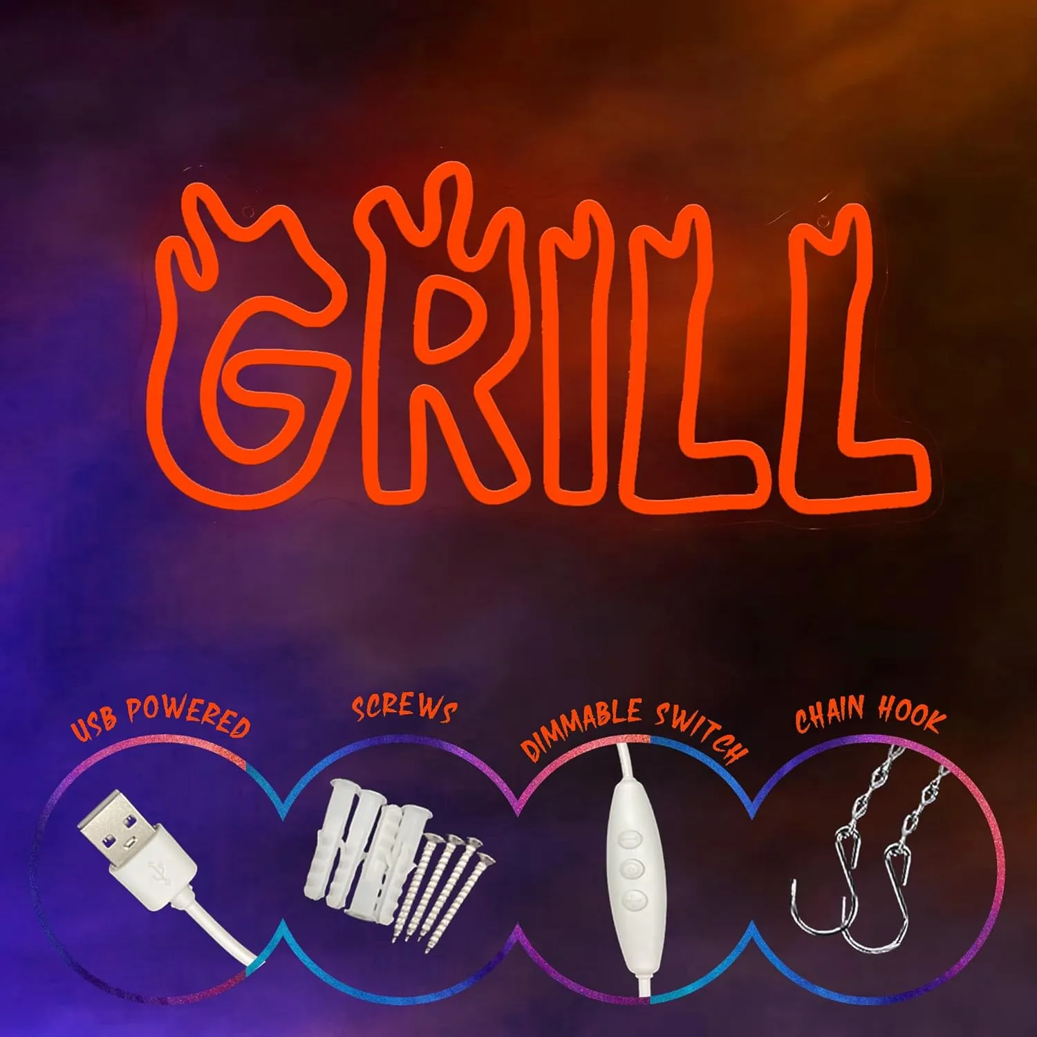 Grill Neon Sign - LED Neon Light Sign for Wall Decor, Perfect for Grill - Themed Decorations