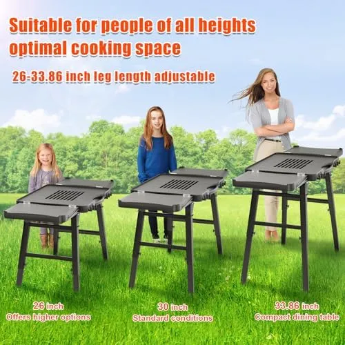 Grill Table Stand for Ninja Woodfire OG701 OG850 OG951 Outdoor Grill, Pizza Oven Table Stand for Onni 12, Foldable Grill Table for Blackstone, Cuisinart, with Air Vent, Adjustable Height