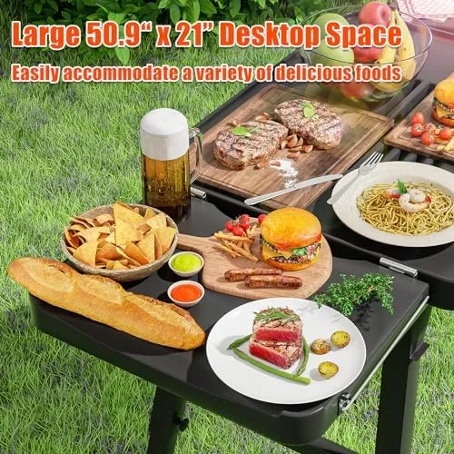 Grill Table Stand for Ninja Woodfire OG701 OG850 OG951 Outdoor Grill, Pizza Oven Table Stand for Onni 12, Foldable Grill Table for Blackstone, Cuisinart, with Air Vent, Adjustable Height