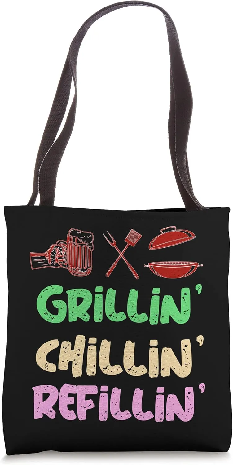 Grilling Chilling Refilling Funny Barbecue & Drinking Party Tote Bag