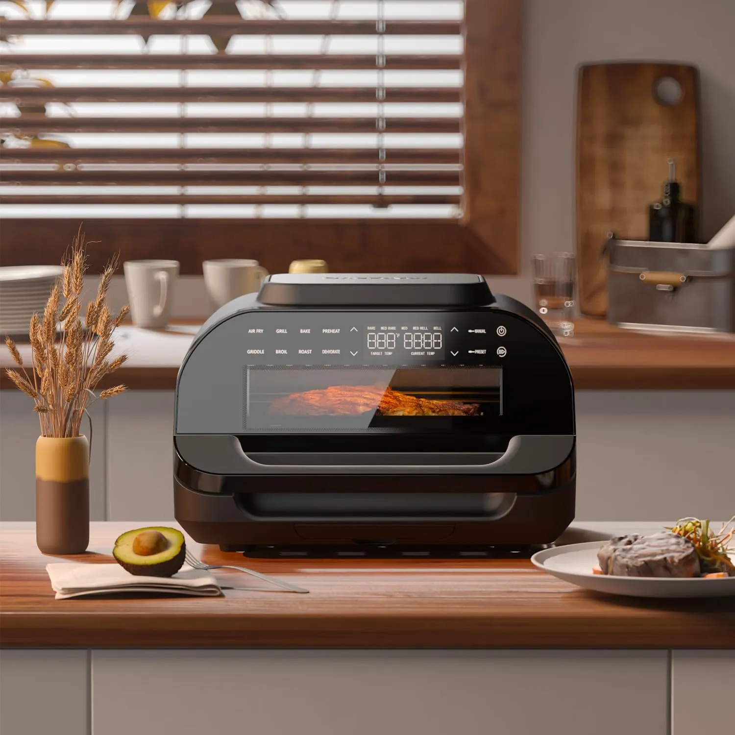 Grimmen Air Fryer Grill | All In One Multifunctional Barbeque Grill | Adjustable Temperature & Timer With Grill & Griddle | Dishwasher Able Frying Basket