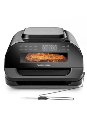Grimmen Air Fryer Grill | All In One Multifunctional Barbeque Grill | Adjustable Temperature & Timer With Grill & Griddle | Dishwasher Able Frying Basket