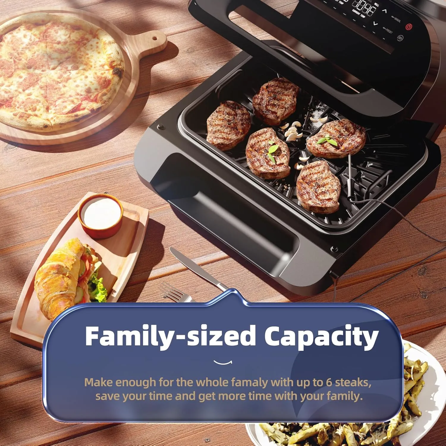 Grimmen Air Fryer Grill | All In One Multifunctional Barbeque Grill | Adjustable Temperature & Timer With Grill & Griddle | Dishwasher Able Frying Basket