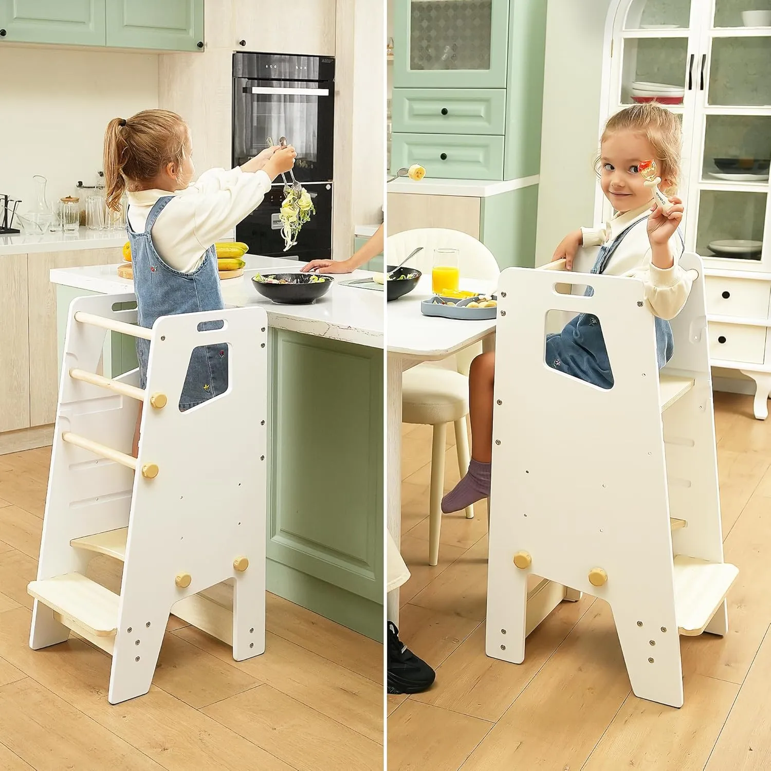 GroowingMind® Toddler Tower with Seat – 2-in-1 Montessori Standing Tower & Toddler High Chair | Adjustable, Safe & Loved by Parents