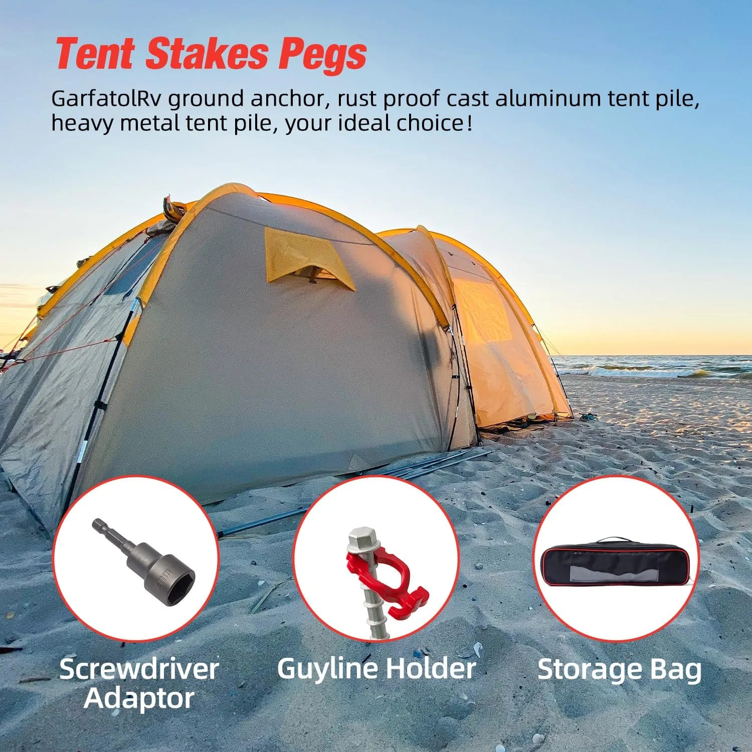 Ground Anchors Non-Rust Cast Aluminum Tent Stakes Heavy Duty Metal Tent Stakes Pegs Ideal for Securing Animals, Tents, Canopies, Sheds, Car Ports, Swing Sets Outdoors