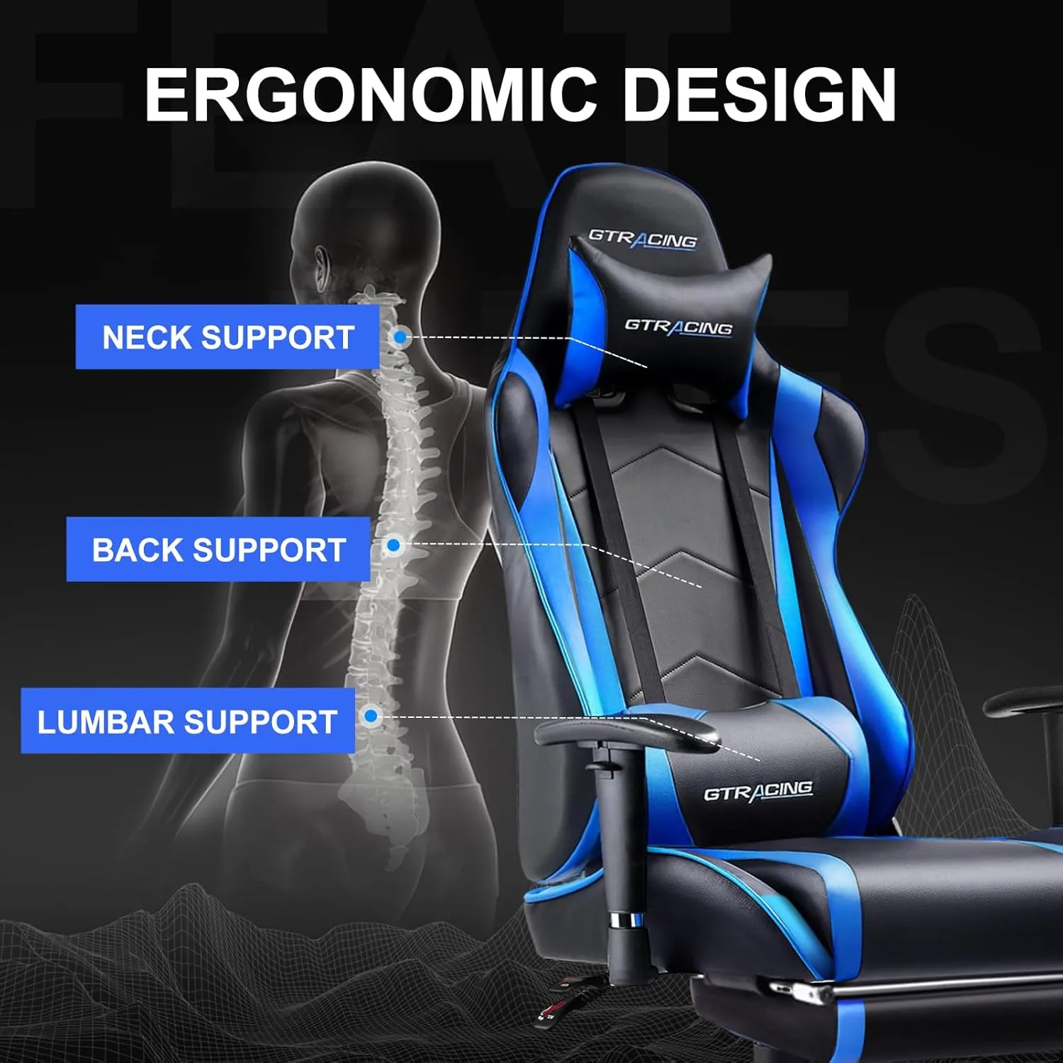 GTRACING Gaming Chair with Footrest, High Back Computer Chair Ergonomic Game Desk Chair Racing Executive Adjustable Swivel Rocker with Headrest and Lumbar Support