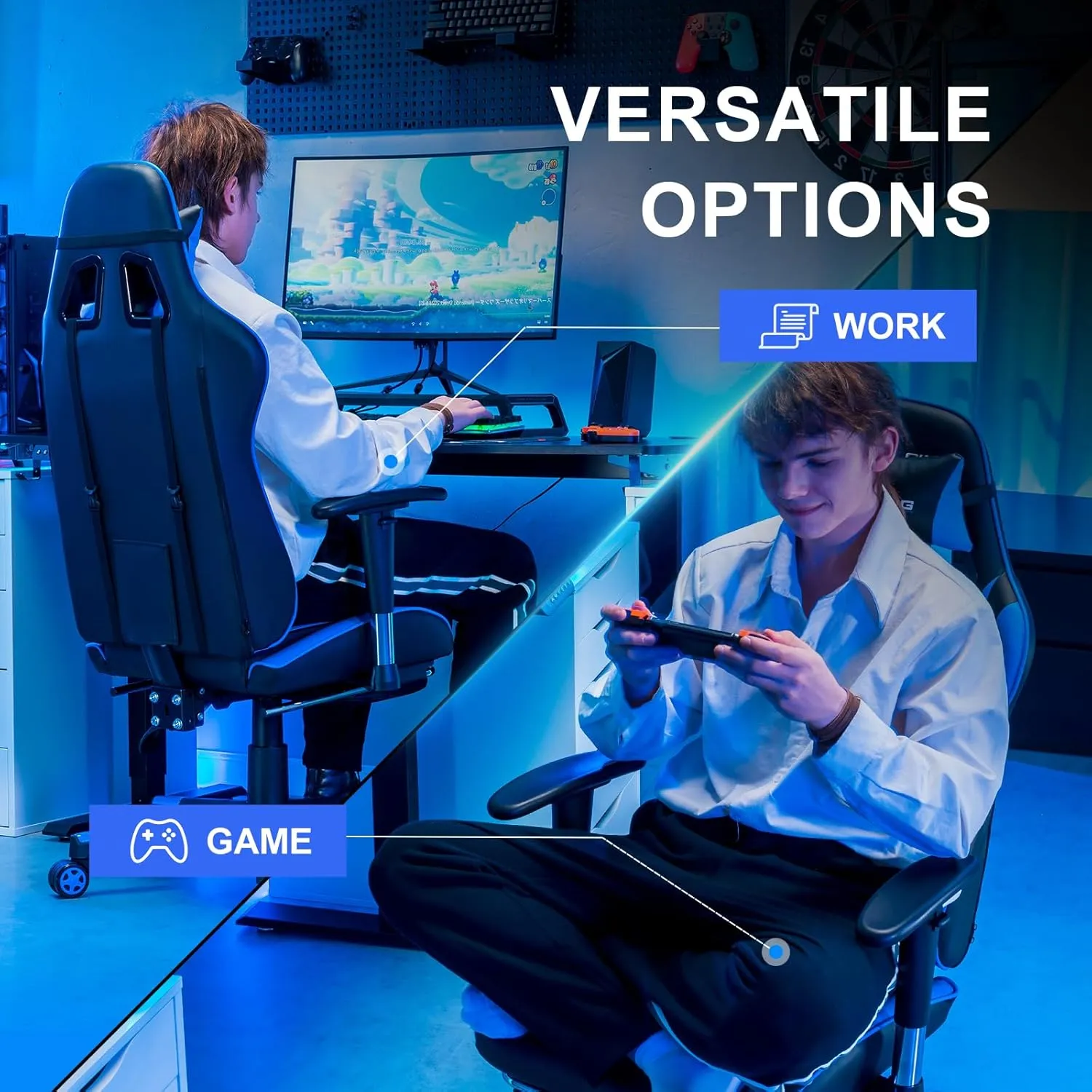 GTRACING Gaming Chair with Footrest, High Back Computer Chair Ergonomic Game Desk Chair Racing Executive Adjustable Swivel Rocker with Headrest and Lumbar Support