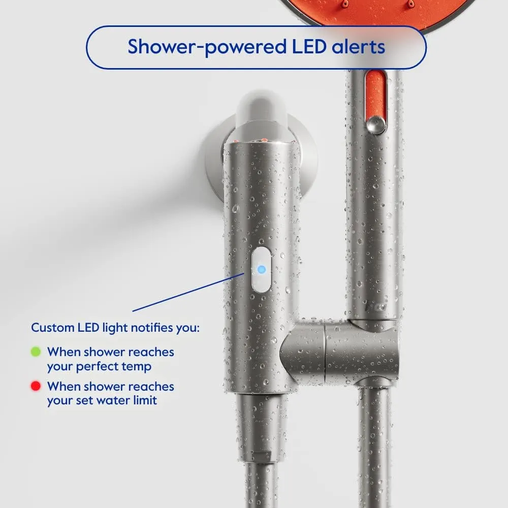 hai Smart Shower Head, Bluetooth Handheld Water Saving Showerhead with Adjustable High Pressure to Spa-Like Mist, Stainless Steel, Easy Installation, Customizable LED Lights, Persimmon, 2.5 GPM