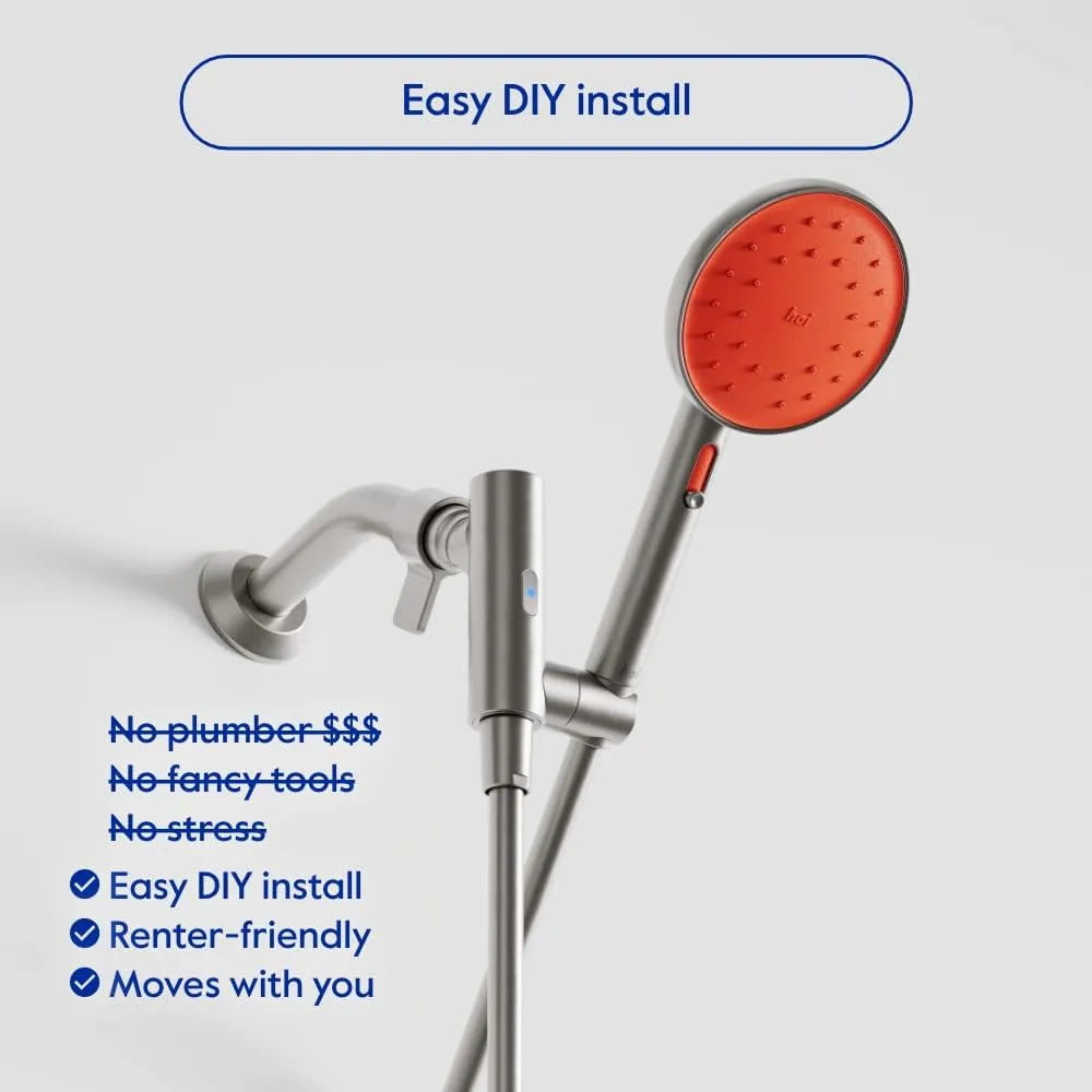hai Smart Shower Head, Bluetooth Handheld Water Saving Showerhead with Adjustable High Pressure to Spa-Like Mist, Stainless Steel, Easy Installation, Customizable LED Lights, Persimmon, 2.5 GPM