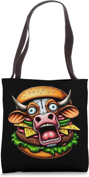 Halloween Screaming Cow Dark Satire Burger Tote Bag
