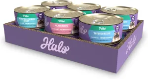 Halo Cat Seafood Variety Pack: Grain Free Whitefish, Salmon, Seafood Medley 5.5 oz can (Pack of 12)