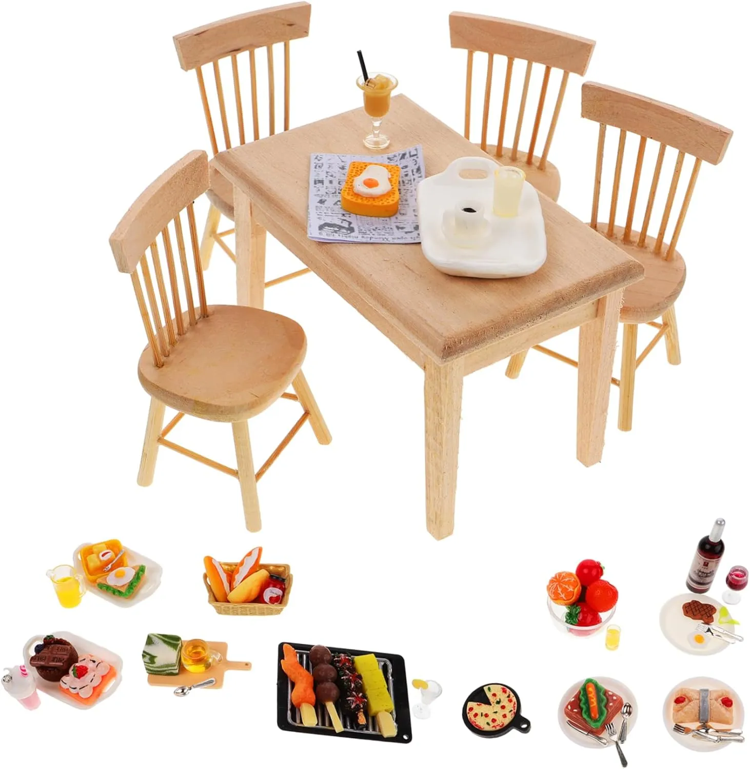 HANABASS 1 Set Doll House Miniature Table with Chairs and Food Models for Playtime Micro Landscape Decoration and House Furniture for Imaginative Play