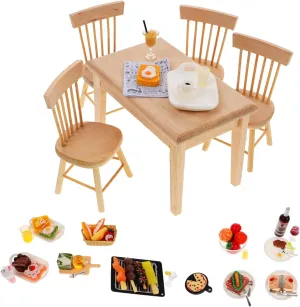 HANABASS 1 Set Doll House Miniature Table with Chairs and Food Models for Playtime Micro Landscape Decoration and House Furniture for Imaginative Play