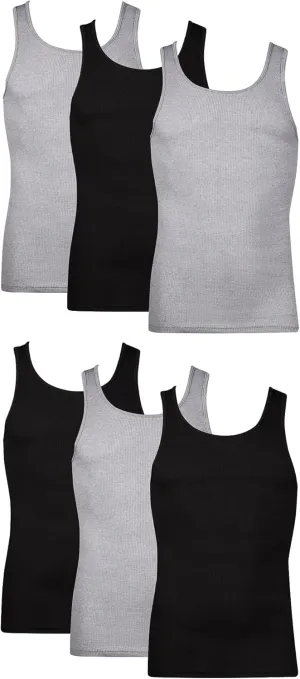 Hanes Mens Cotton Tank Undershirts Pack, Moisture-wicking Ribbed Lightweight Multi-pack Underwear, Black/Grey Assorted - 6 Pack, X-Large US