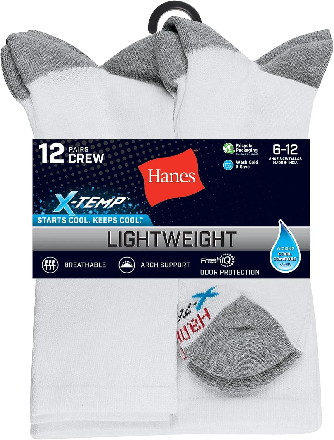 Hanes Men's Hanes Men's Socks, X-temp Lightweight Socks, Crew and Ankle, 12-pack
